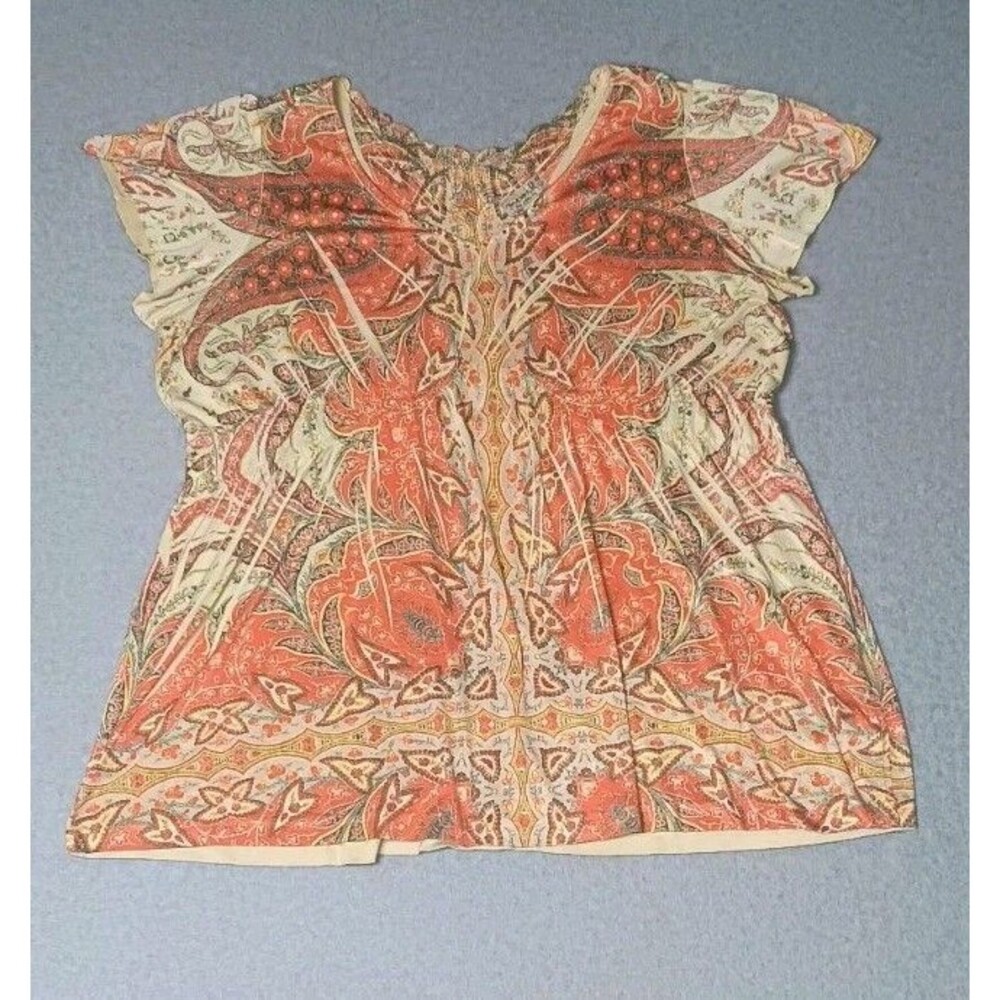 One World Short Sleeve Blouse Womens Size 2XL Orange And Yellow Paisley...